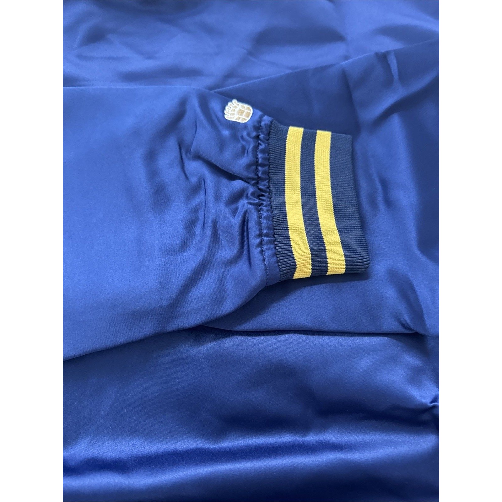 Modelo Cerveza Bomber Pullover Jacket Size L Navy Blue Gold Nwt Homefield Campus — image 6 of 8